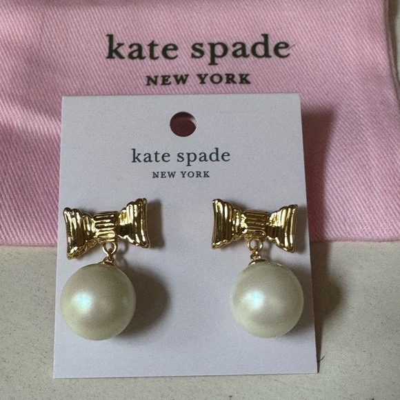 Kate Spade Pearl & Gold Bow Earrings - Picture 2 of 13